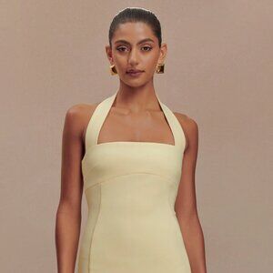 Meshki - Amelita Suiting Halter Midi Dress - Pale Lemon, Size 4, NWT